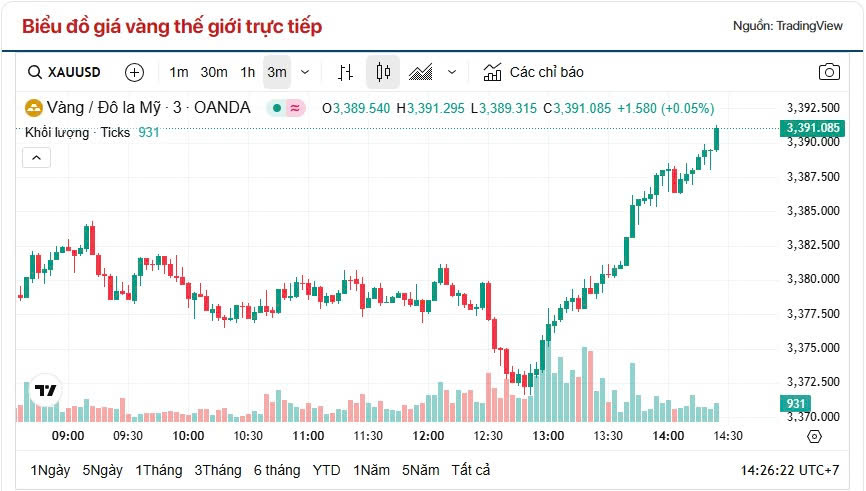 Giá vàng thế giới, Ảnh: Trading view